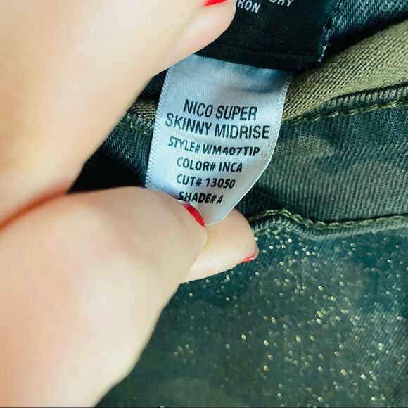 NEW HUDSON Tan Olive Sparkle Camo Nico Mid Rise Super Skinny Denim Jeans 26 - Picture 9 of 10